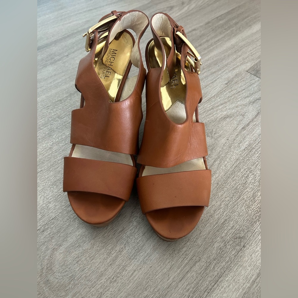 Michael Kors Brown Leather Wedges Size 9
